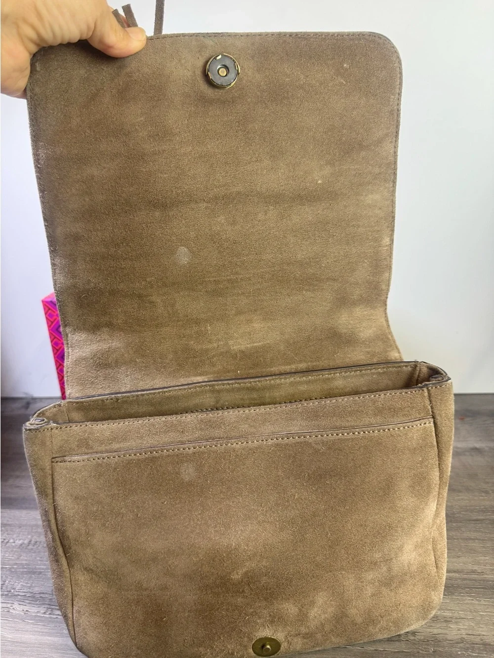 Tory Burch Tan Suede Fringe Shoulder Crossbody Bag with Antique Gold Chain